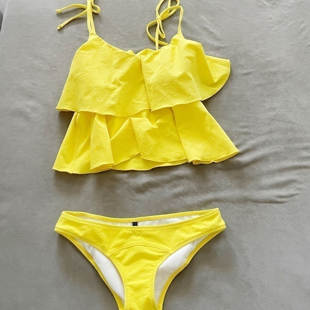 Lisa Marie Fernandez Imaan Ruffled Stretch Crepe Bikini Yellow